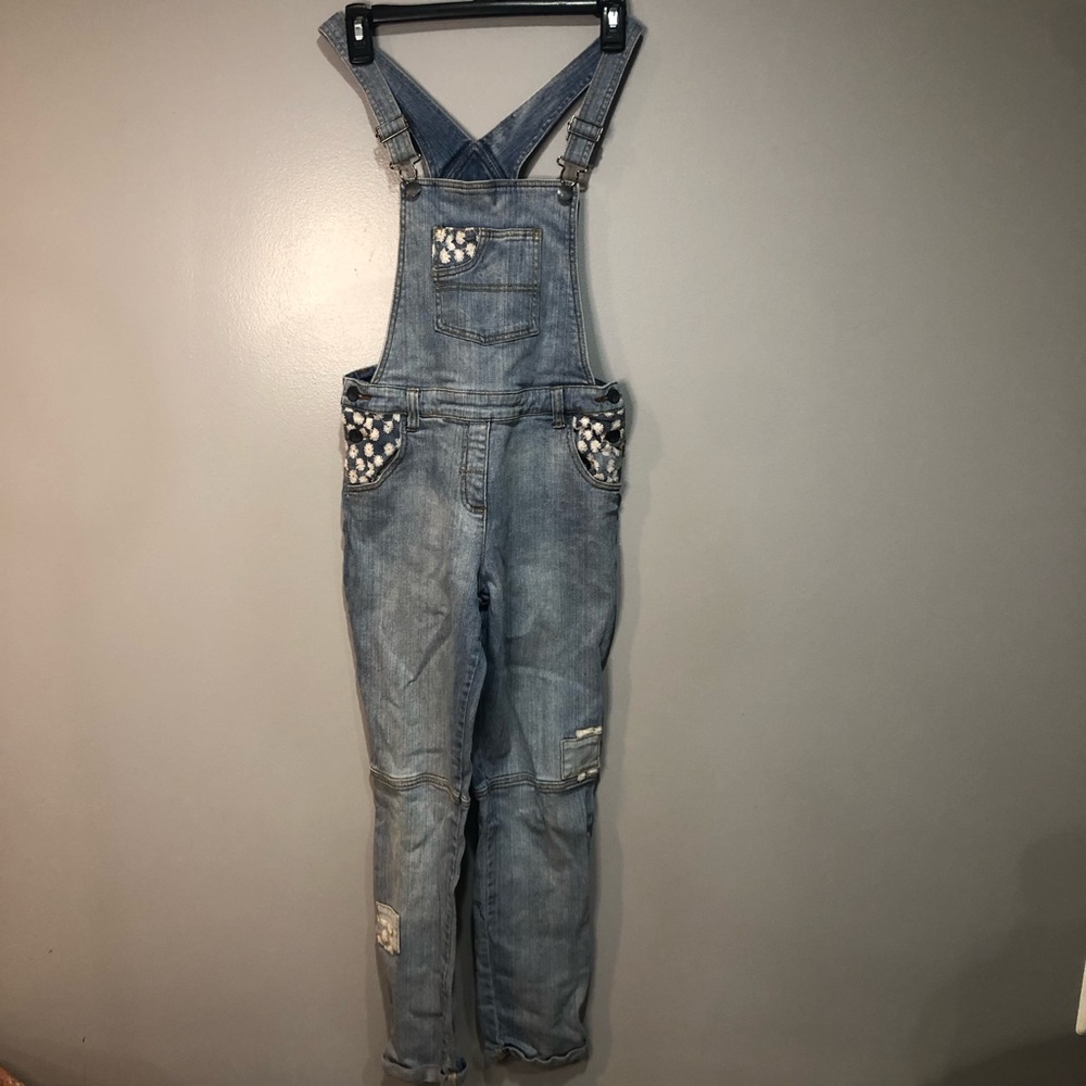 Ruum American Kids Wear Girls Denim Floral embroidered Straight Jean Overalls